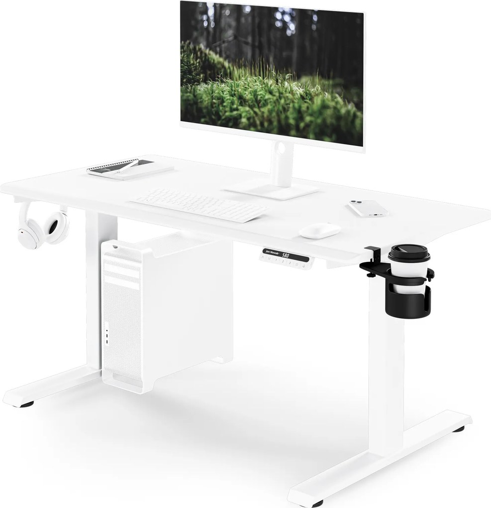 Biurko elektryczne z regulacją wysokości ergonomiczne białe,1200x600 mm: ARIA