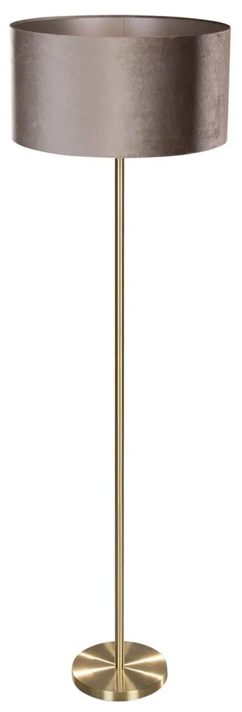 Lampa podłogowa mosiężna z welurowym abażurem taupe 50cm - Simplo