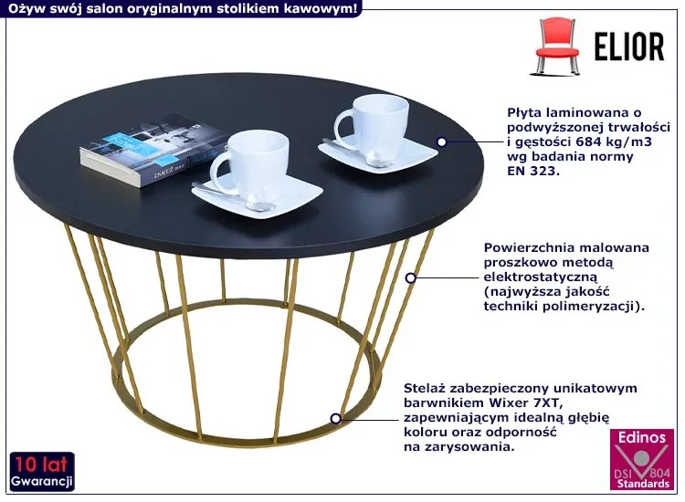 Stolik kawowy glamour ze złotym stelażem czarny - Melbro 3X