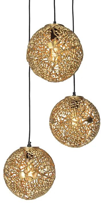 Lampa wisząca w stylu art deco złota okrągła 3-światłowa - Maro ArtDeco Oswietlenie wewnetrzne