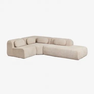 Sofa Modułowy Narożny 3-częściowy Z Prawym Szezlongiem Z Weluru Merida, Pakowany Próżniowo Szenila Gruba Beż Tapioka - Sklum