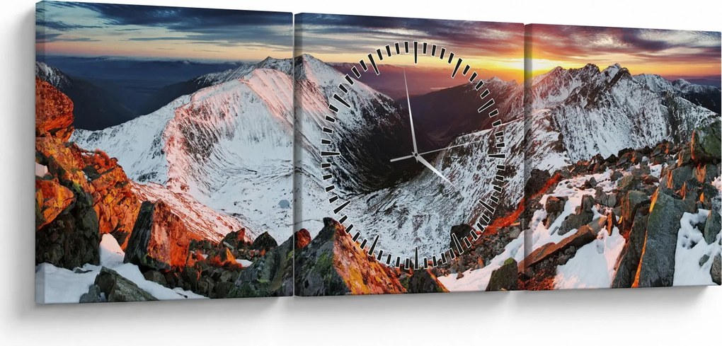 Obraz - Zimowa panorama górska (z zegarem) (90x30 cm)