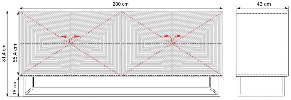 Komoda Asha 200 cm z metalowym stelażem - biały mat