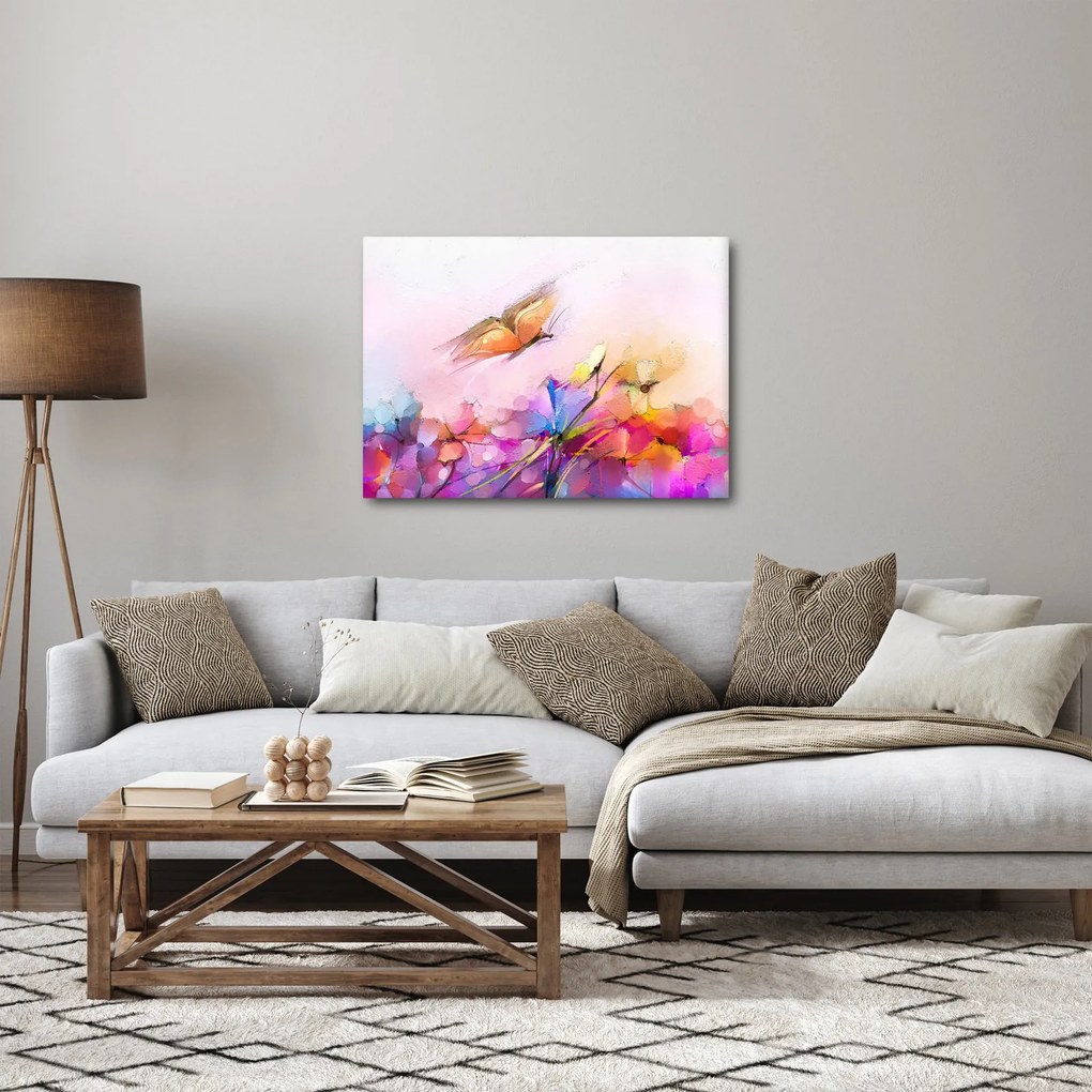 Obraz - Motyl nad kwiatem, abstrakcja (70x50 cm)