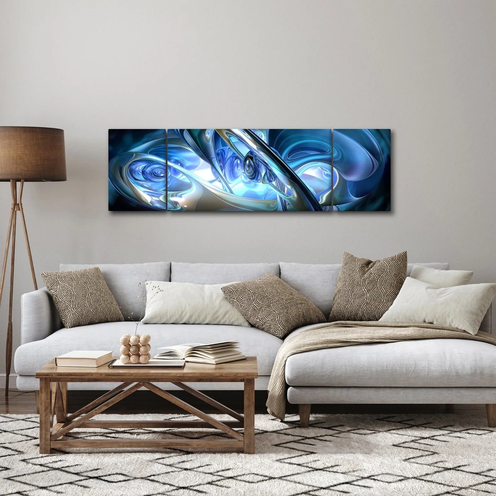 Obraz niebieskich fraktali (170x50 cm)