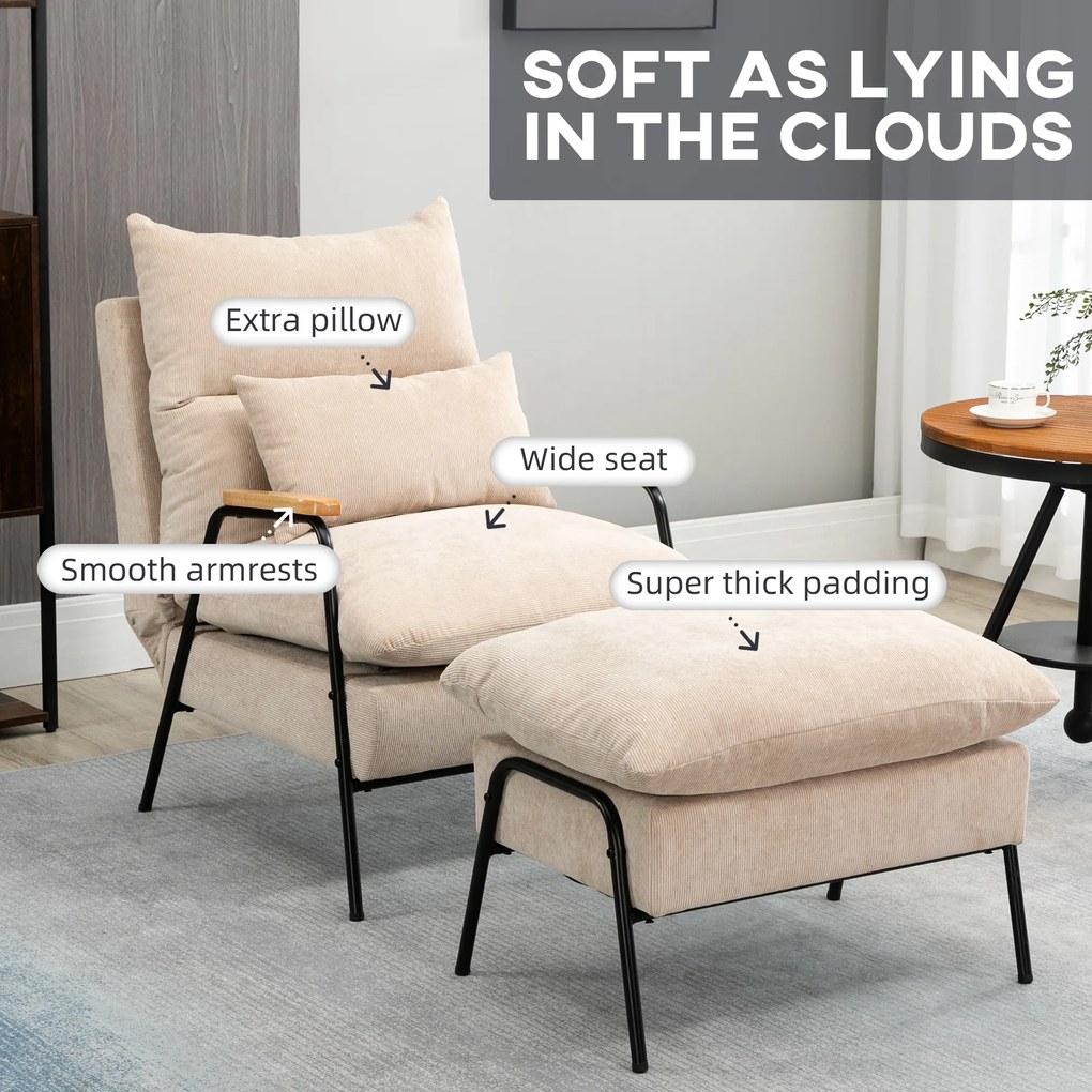 HOMCOM Fotel wypoczynkowy z podnóżkiem, funkcja leżenia, wygodny fotel telewizyjny, 68 x 91,5 x 88 cm, kolor Beżowy