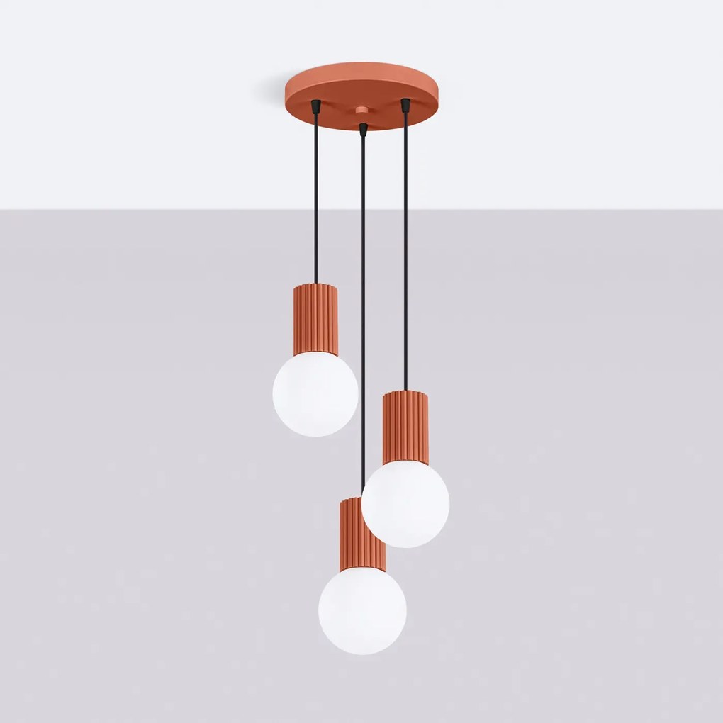 Lampa wisząca HALO 3P ochra czerwona ryflowana SOLLUX  LIGHTING