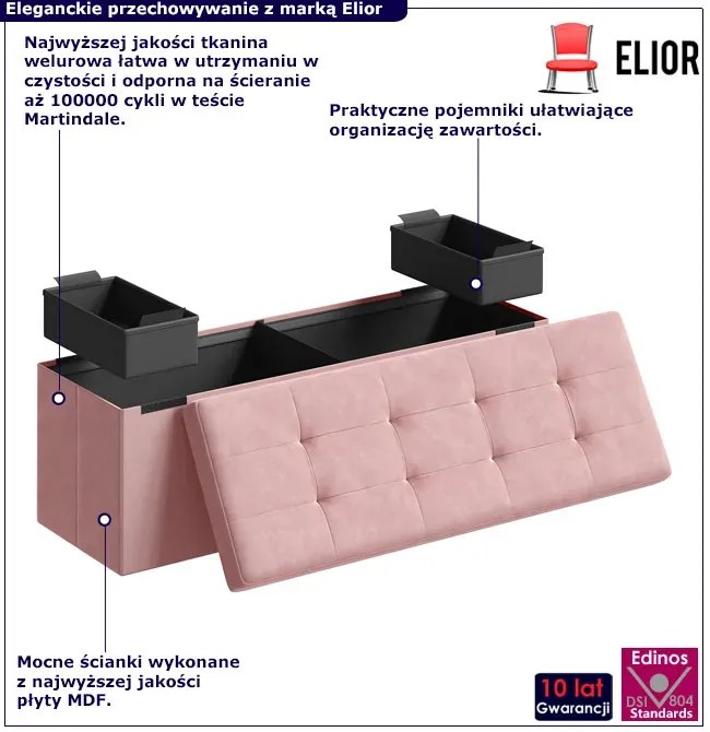 Duża różowa pufa welurowa pikowana - Iberis 4X