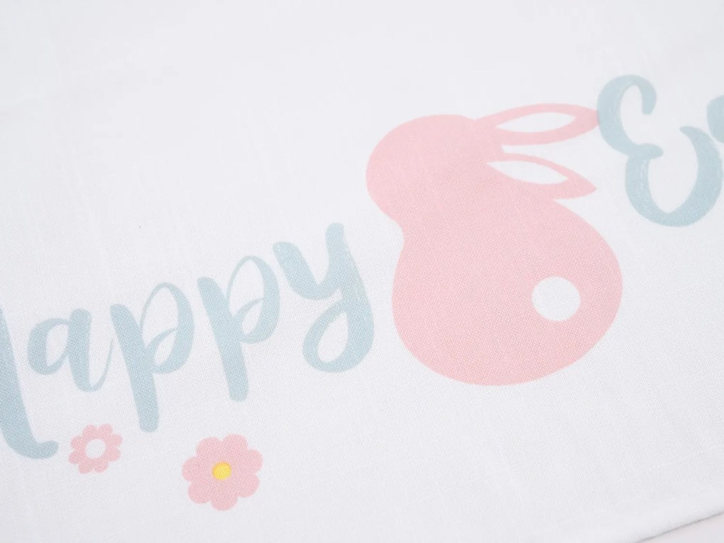Biały obrus wielkanocny HAPPY EASTER 90 x 90 cm