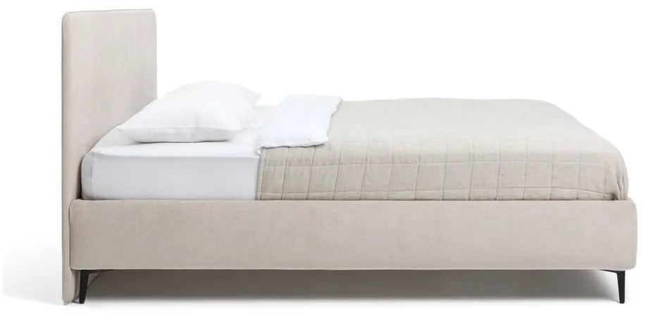 Beżowe tapicerowane łóżko dwuosobowe z materacem i stelażem 180x200 cm Noira Slim – Bonami Selection