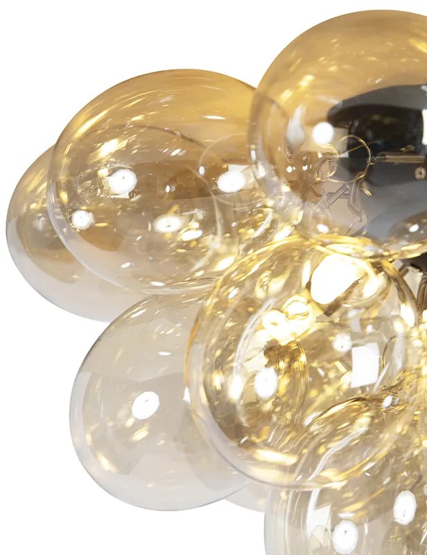 Inteligentna lampa sufitowa czarna z bursztynowym szkłem, 6-punktowa, z 6 żarówkami WiFi G9 - Uvas ArtDeco Oswietlenie wewnetrzne