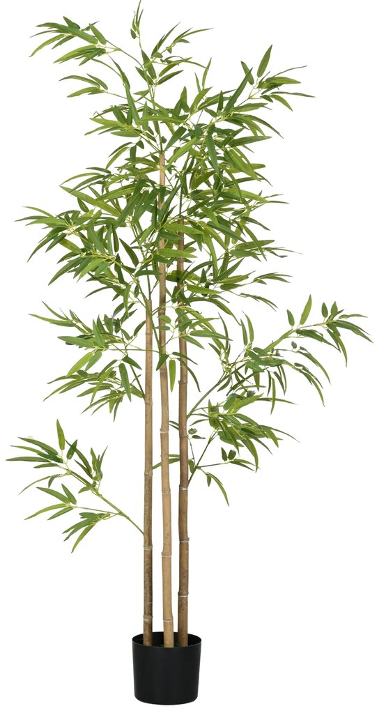 HOMCOM Sztuczna Roślina, Bambus, 3 Pnie, 830 Liści, Niskie Zapotrzebowanie na Pielęgnację, 180 cm, Cementowa Donica