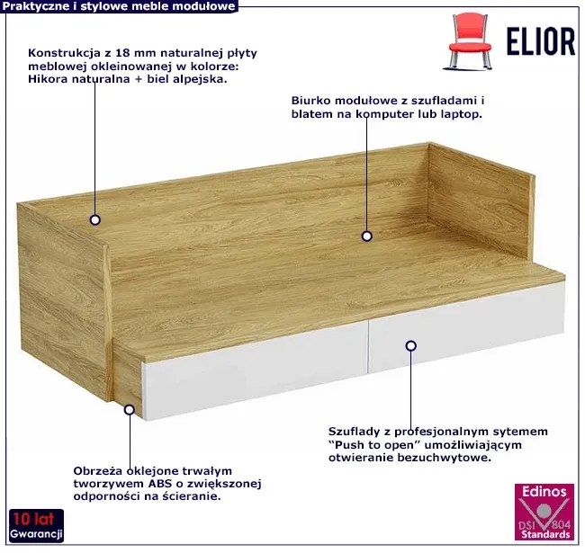 Biurko modułowe hikora + biel alpejska - Afilia 3X
