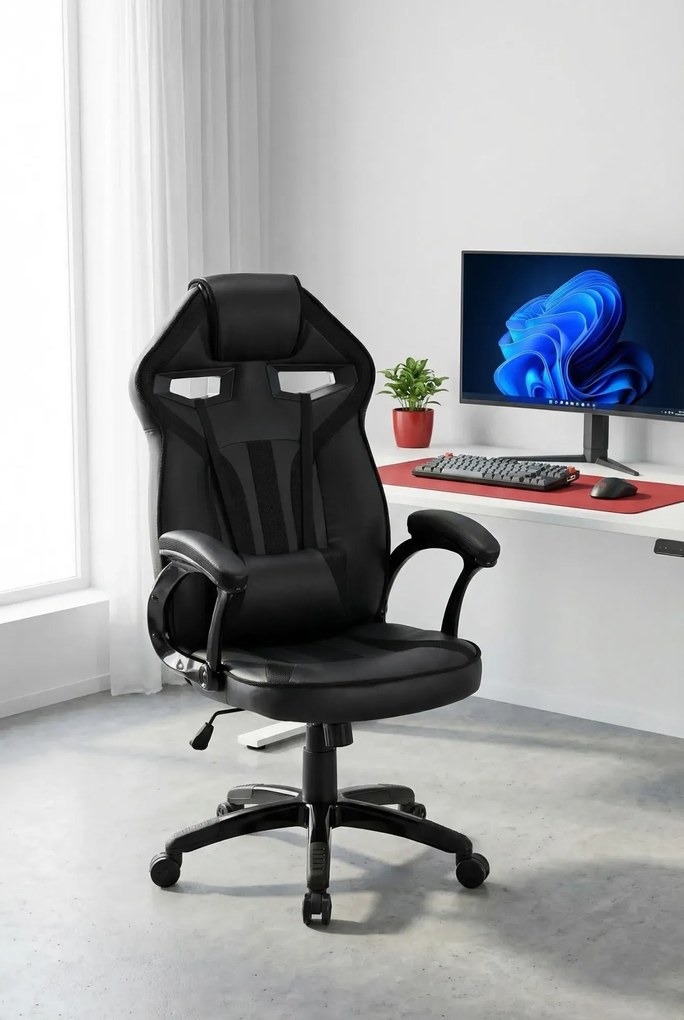 Fotel Czarny Nowoczesny Gamingowy R7-B17