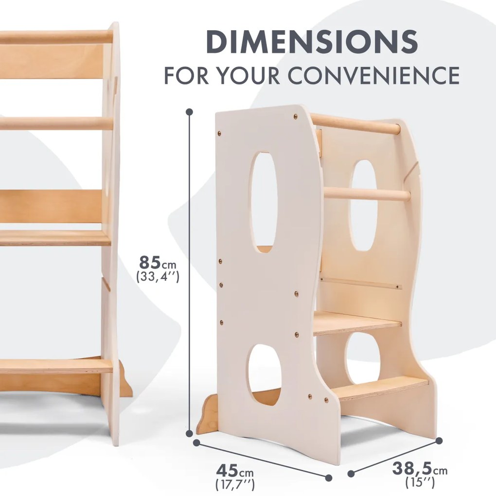 Podest kuchenny Montessori: niezbędna pomoc w kuchni. Kolor: kość słoniowa