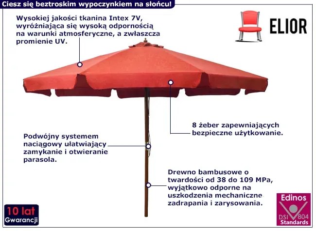 Parasol ogrodowy na drewnianym słupku terakota G1-R11