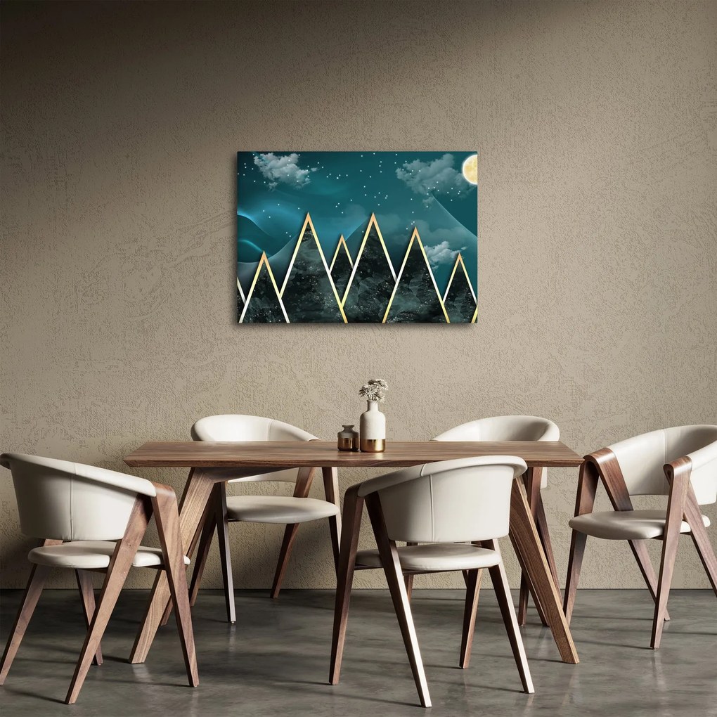 Obraz - Księżyc w pełni nad złotymi górami (70x50 cm)