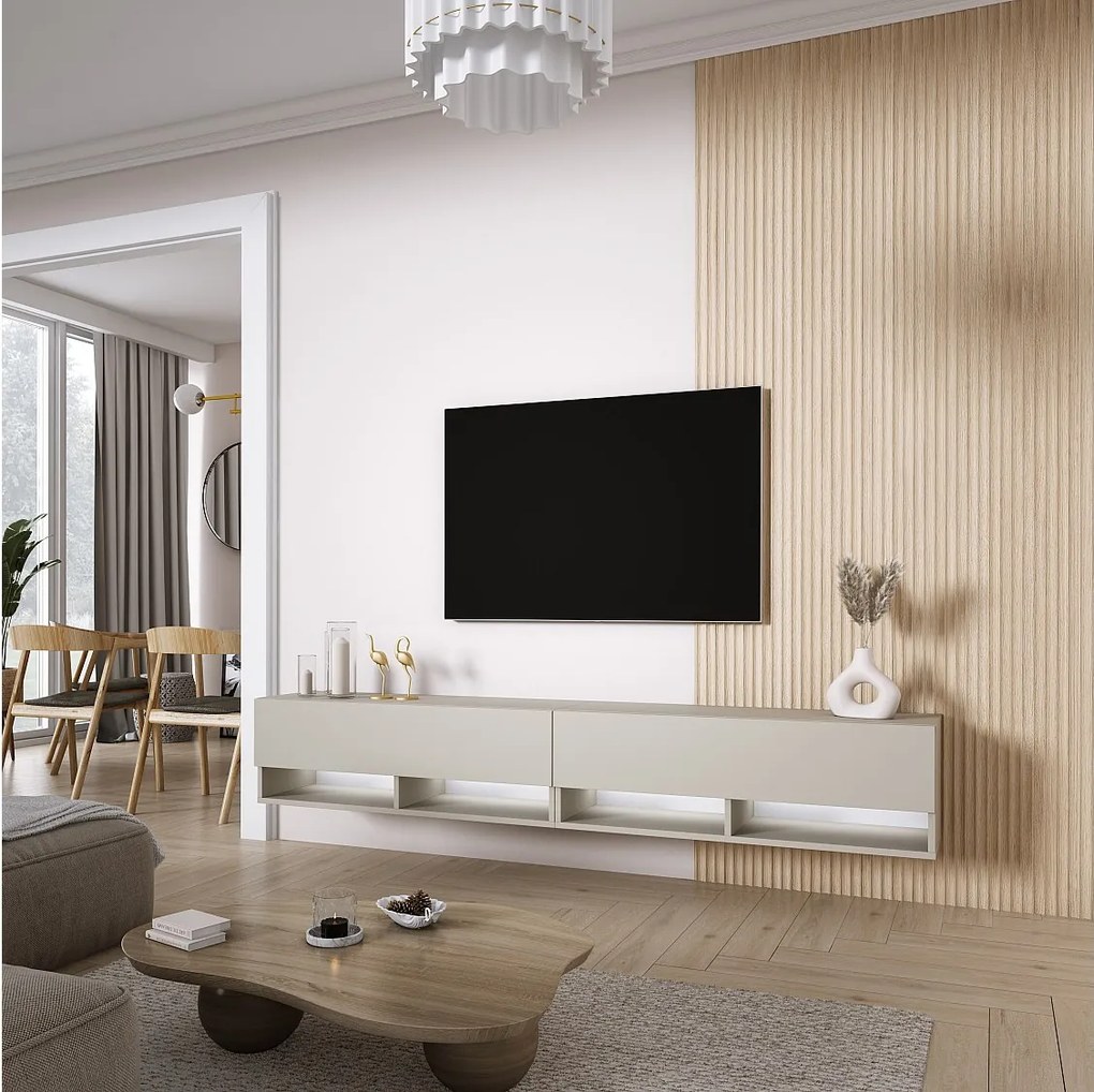 Szafka pod telewizor 200 (2 x 100) cm Kaszmir, LED biały, 200 × 32 × 34 cm