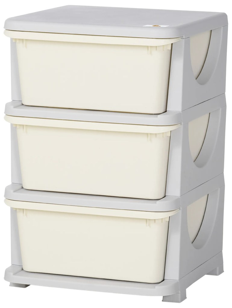 HOMCOM Pudełka do Przechowywania dla Dzieci, 3 Duże Szuflady, Zaokrąglone Krawędzie, Plastik, 37x37x56,5 cm, Kremowy