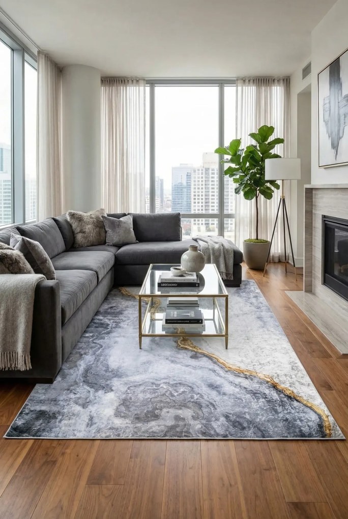 Szary dywan w marmurowy wzór glamour G7-C07