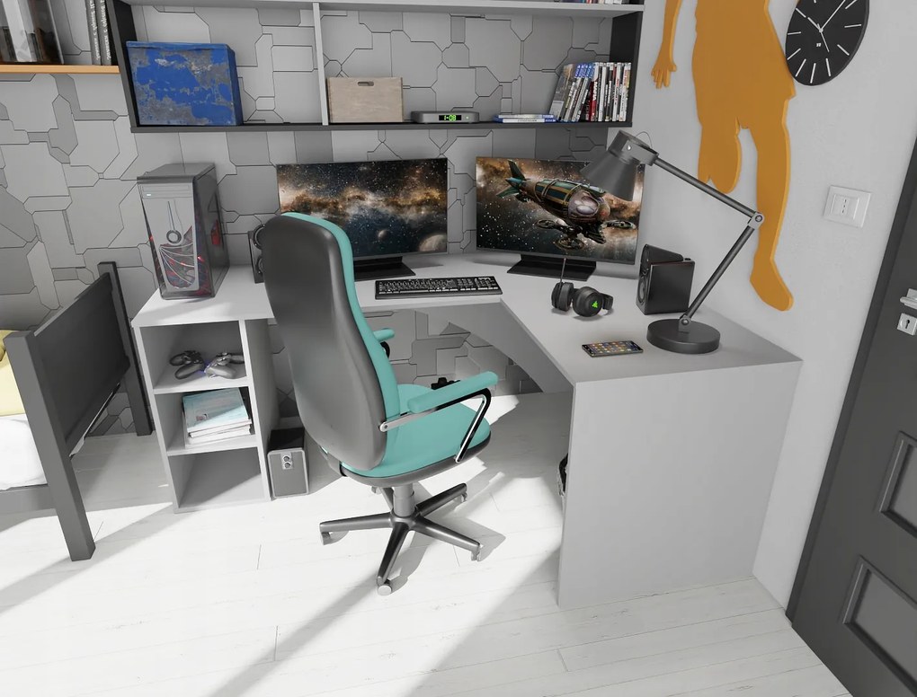 Biurko narożne do gamingu Carbon z otwartym regałem