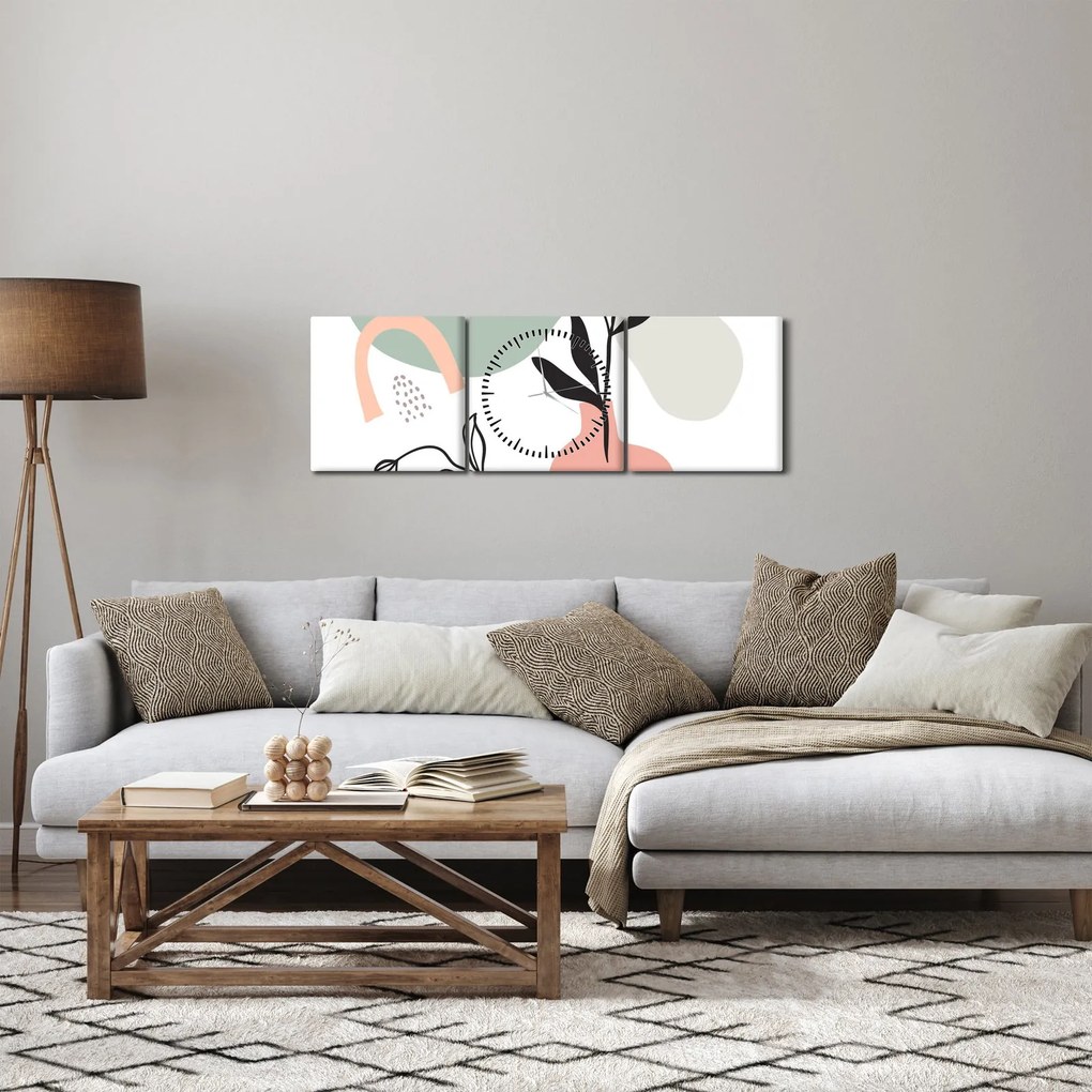 Obraz - Kwiaty w wazonie N⁰3 (z zegarem) (90x30 cm)