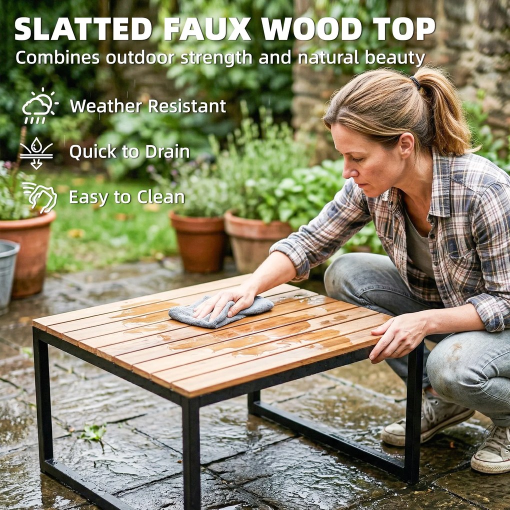 Outsunny Zestaw Mebli Ogrodowych w L Z Metalową Konstrukcją dla 4 Osób z 2 Sofami i Poduszkami oraz 2 Stolikami w Kolorze Teak | Aosom PL