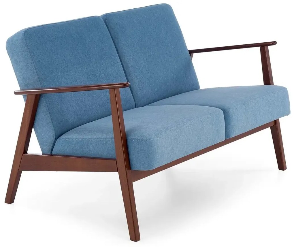 Sofa MILANO 2S niebieska/orzech dwuosobowa HALMAR
