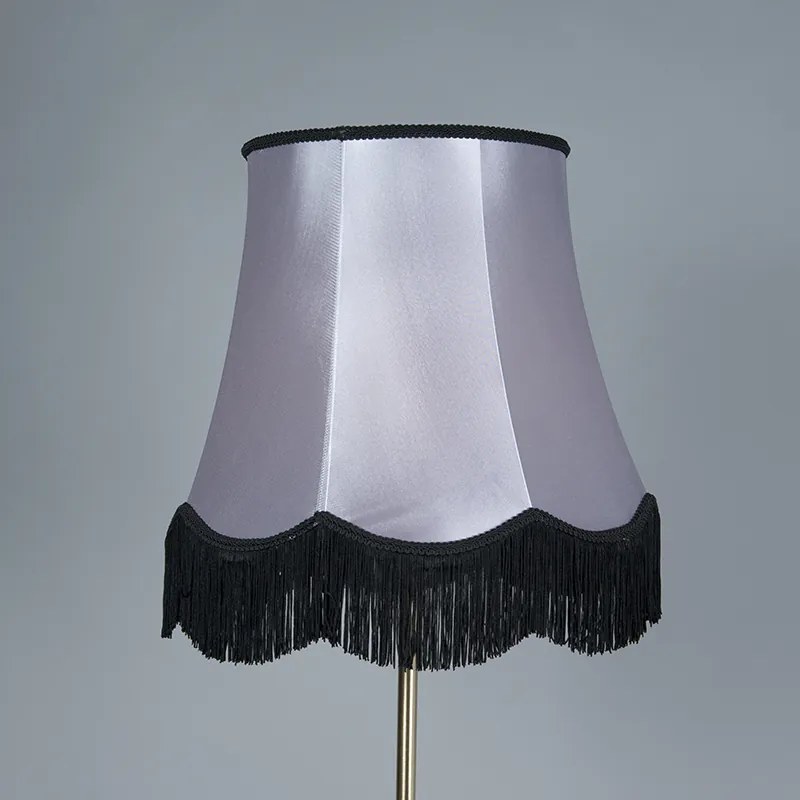 Lampa podłogowa mosiężna z kloszem babci czarno-szarym 45 cm - Kaso Retro Oswietlenie wewnetrzne