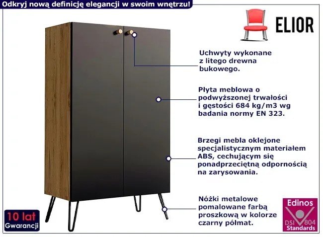 Industrialna komoda z czarnymi nogami dąb craft + czarny Muldi 3X