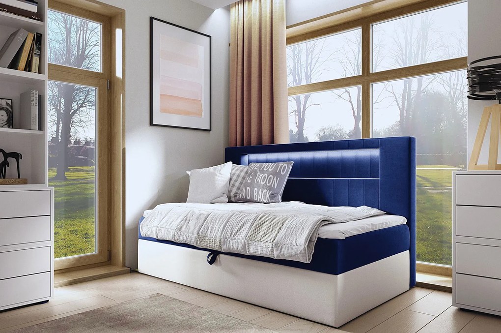 Granatowe łóżko kontynentalne z pojemnikiem 3 rozmiary R9-W32