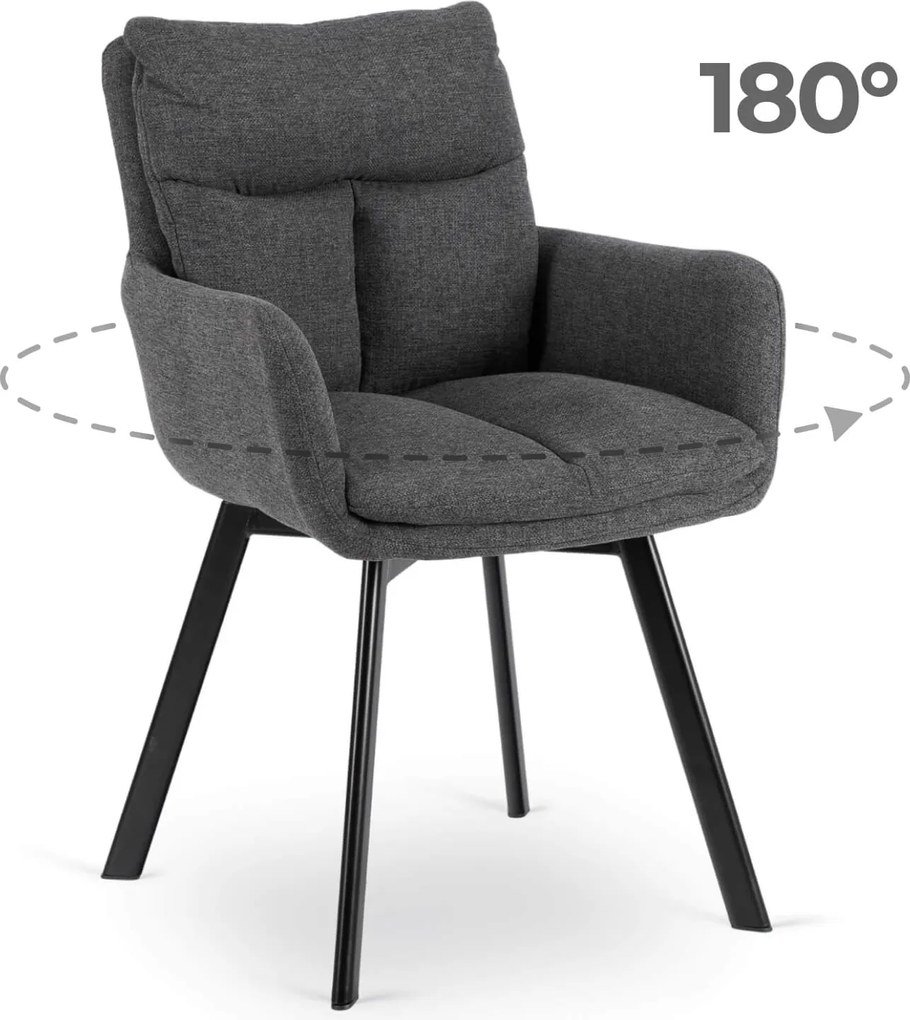 Krzesło Tapicerowane Obrotowe do Salonu CORTADO Ciemnoszare Nowoczesne