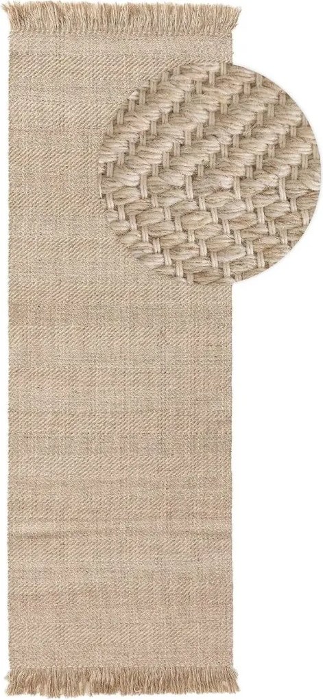Beżowy wełniany dywan Lars B z frędzlami