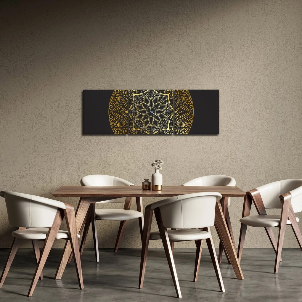 Obraz złotej abstrakcji (z zegarem) (90x30 cm)