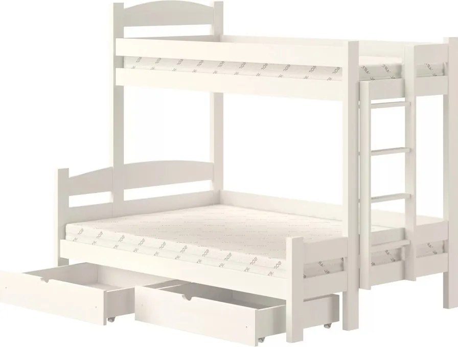 Łóżko piętrowe Lovic 80x200/140x200 z szufladami prawostronne - biały