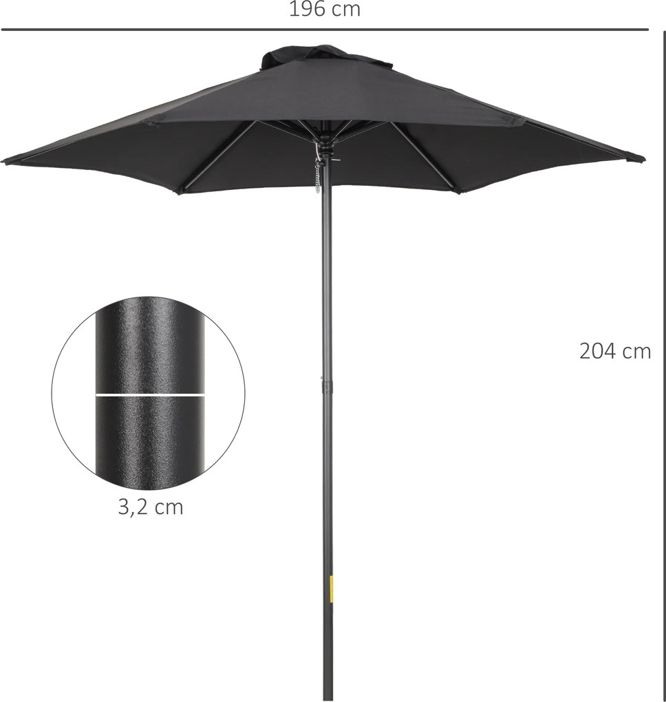 Outsunny Parasol Ø196 cm, Parasol z Funkcją Nachylenia, Sześciokątny Parasol Balkonowy do Plaży Balkonu Ogrodu, Czarny