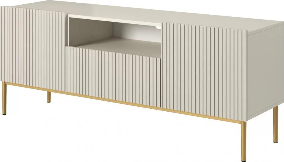 Szafka RTV Nicole 150 cm z szufladą i wnęką - kaszmir / złote nóżki
