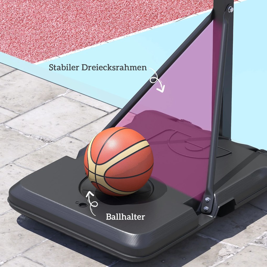 SPORTNOW Kosz do Koszykówki, Regulowany 146-236 cm, Stojak na Kołach, Stal, Plastik, Czarny