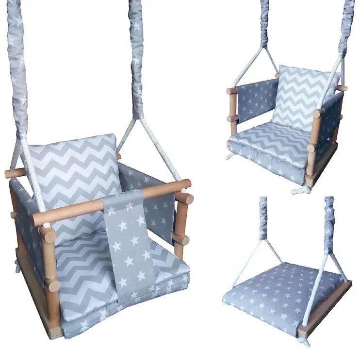 Szara drewniana huśtawka dziecięca 3w1 N0-K37