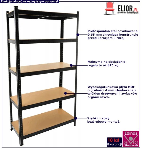 Czarny regał magazynowy 875 kg - Endo
