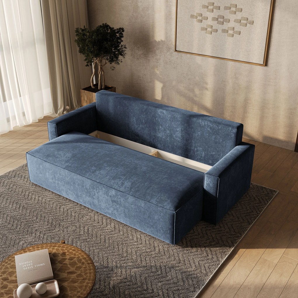 Masseno Sofa MENI z funkcją spania i pojemnikiem na pościel, Rozkładana sofa - Niebieski, LUMO 05