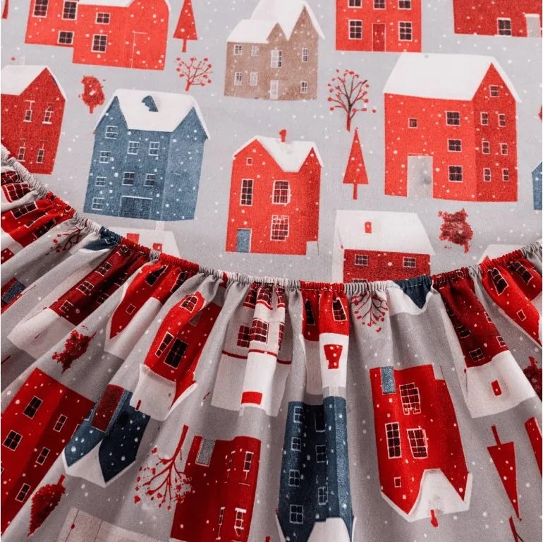 PrzytulneMieszkanie.pl Prześcieradło z mikrofibry WINTER COTTAGE szare 90x200 cm