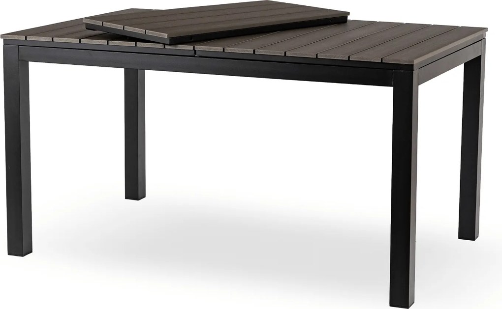Rozkładany stół ogrodowy, kompozytowy Castello 140-180 cm, blat ciemnoszary dąb, podstawa czarna