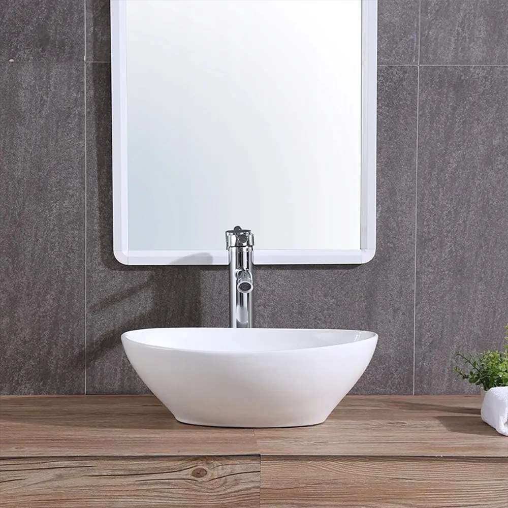 Umywalka ceramiczna Rebiko – 420 x 340 x 150 mm, biała, minimalistyczny, nowoczesny design