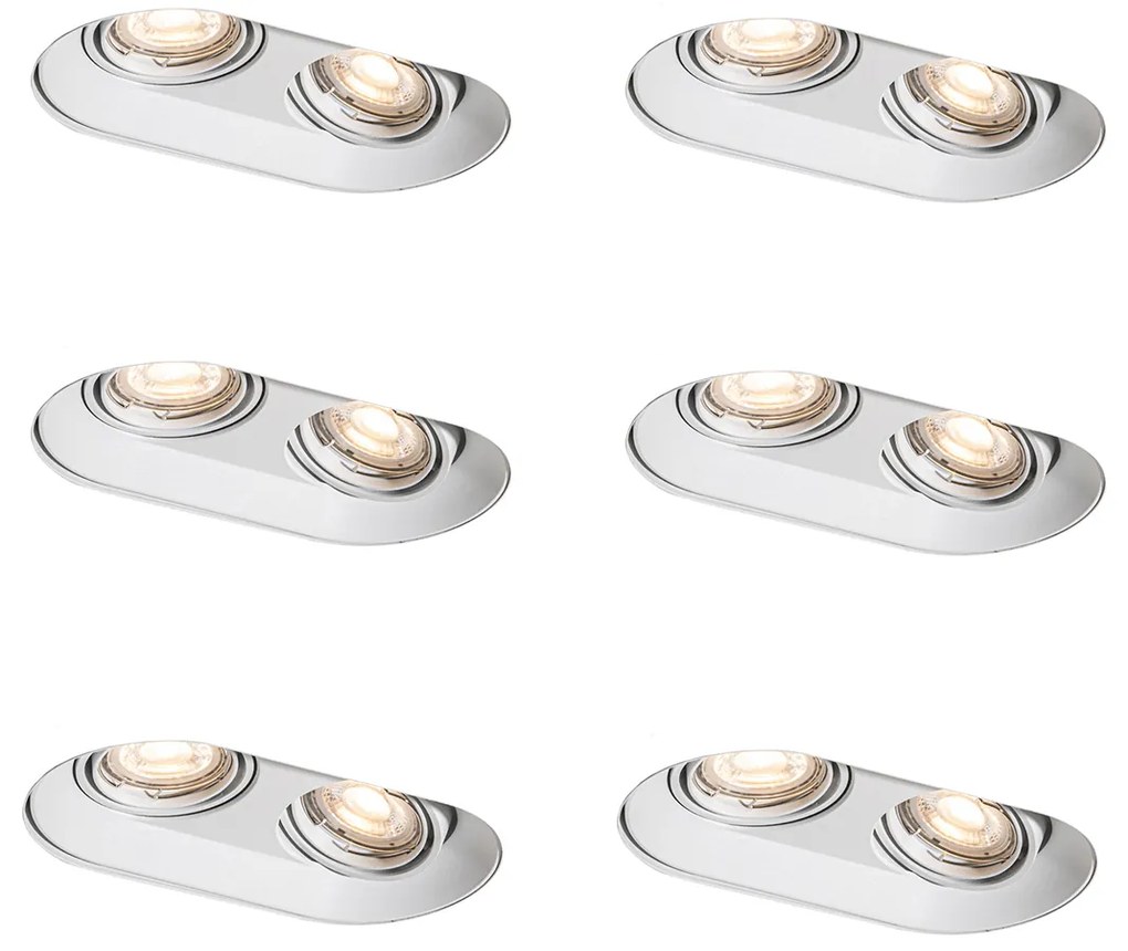 Zestaw 6 okrągłych reflektorów wpuszczanych białych GU10 50mm 2-punktowe - Hubs