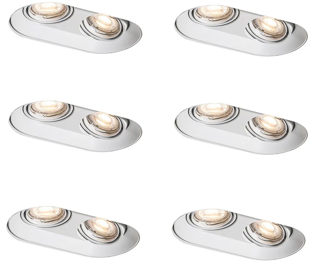 Zestaw 6 okrągłych reflektorów wpuszczanych białych GU10 50mm 2-punktowych - Hubs