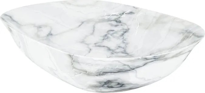 Umywalka  ceramiczna nablatowa owalna marmurowa biała bez otworu na baterię 60 x 42 cm MARMO White