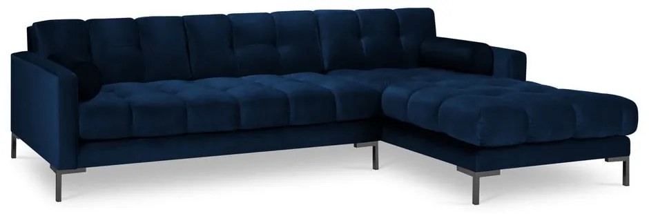 Ciemnoniebieski aksamitny narożnik Cosmopolitan Design Bali, prawostronny