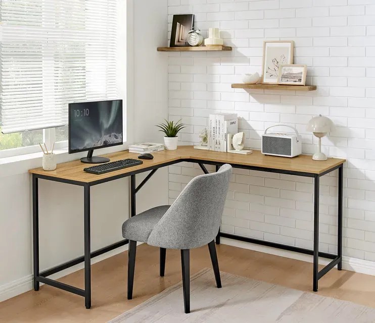 Minimalistyczne narożne metalowe biurko dąb sonoma N7-W45