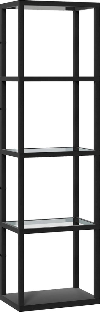 HOMCOM Lampa podłogowa LED z 4-półkowym regałem, regał świetlny z 4 szklanymi półkami, przełącznik nożny, MDF, Czarny